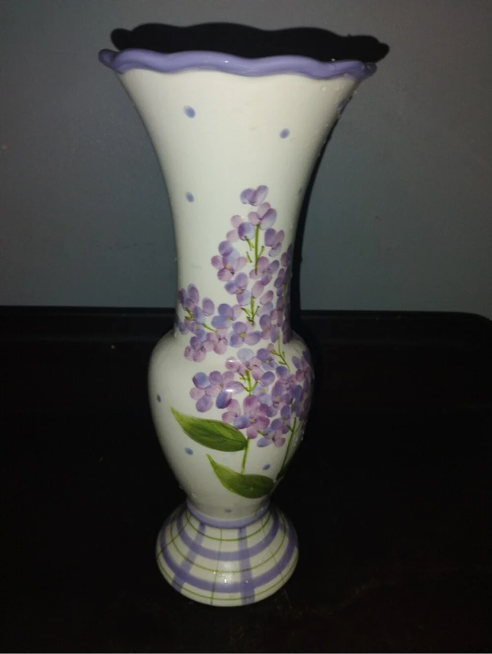 Hand-Painted Ceramic Vase with Purple Floral Design